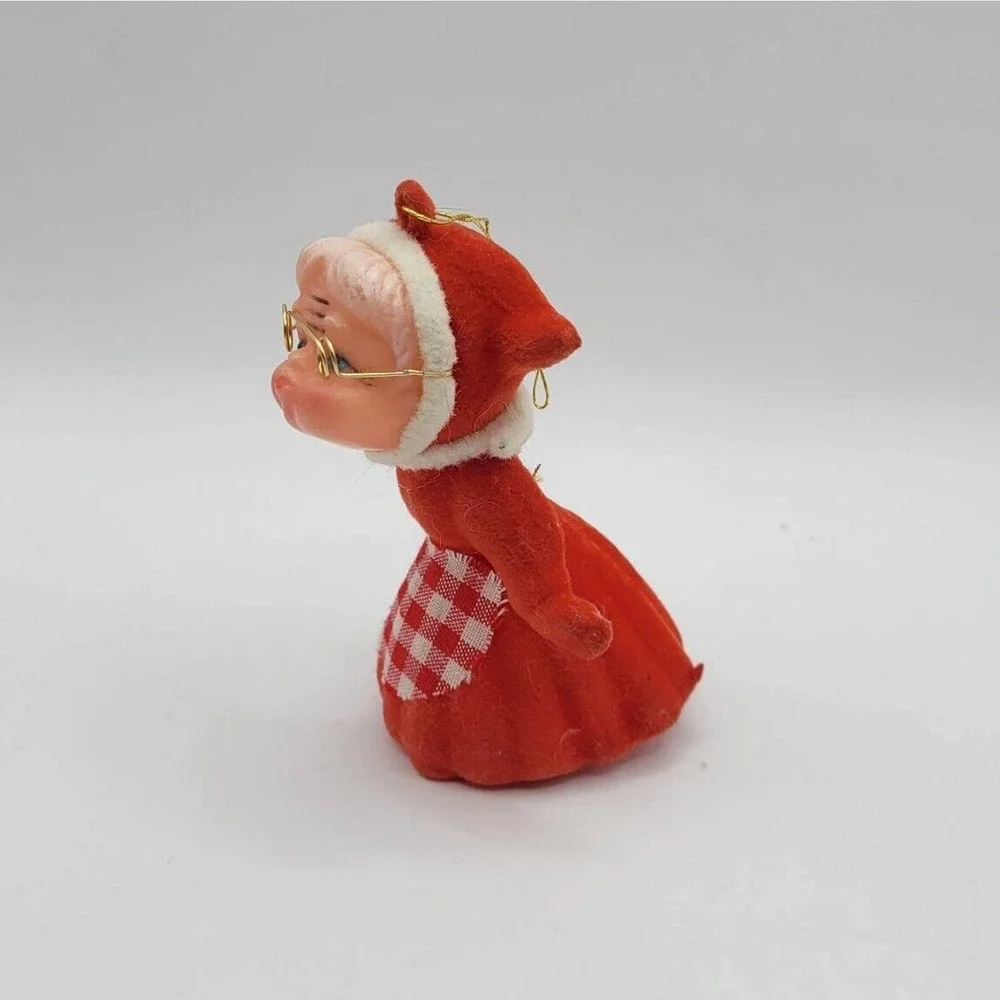 Vintage Flocked Mrs Claus Christmas Tree Ornament Figurine